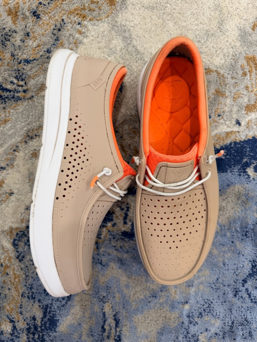 Reef Women's Tan Perforated Slip-On Loafers with Bright Orange Lining - Picture 2 of 6